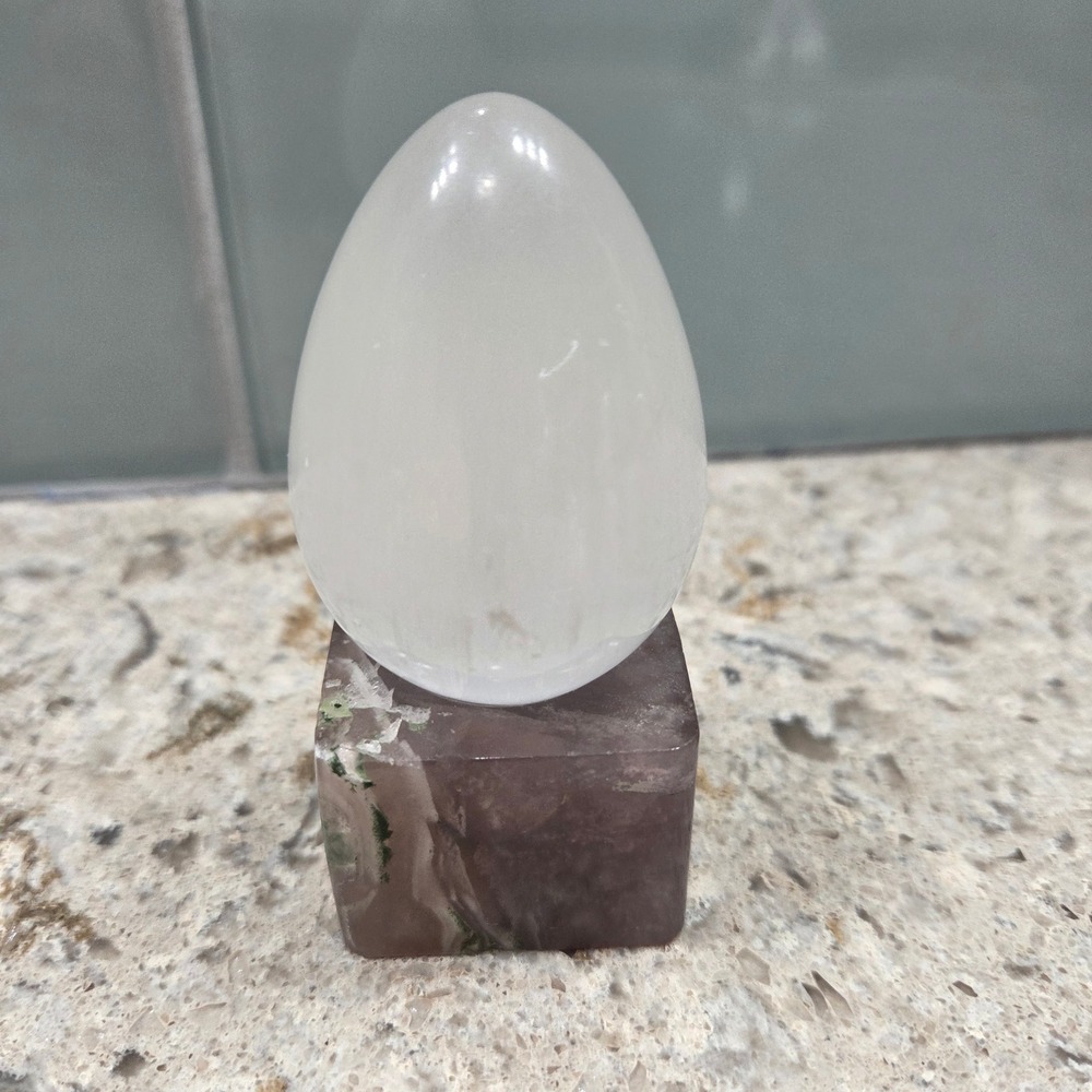 Selenite Crystal Egg With Stand Home Decor‎ White Pretty Polished
